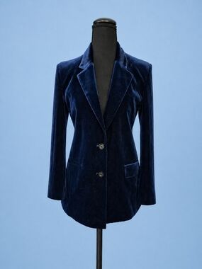 Velvet Tailored Blazer Jacket - Navy